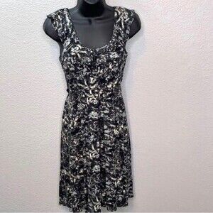 New York & Company black white and gray abstract print belted dress size XL